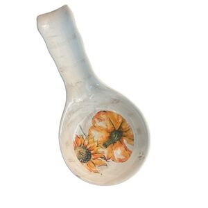 Potter's Studio Ceramic Spoon Rest Fall Pumpkin Sunflower Harvest Decor 9.5"